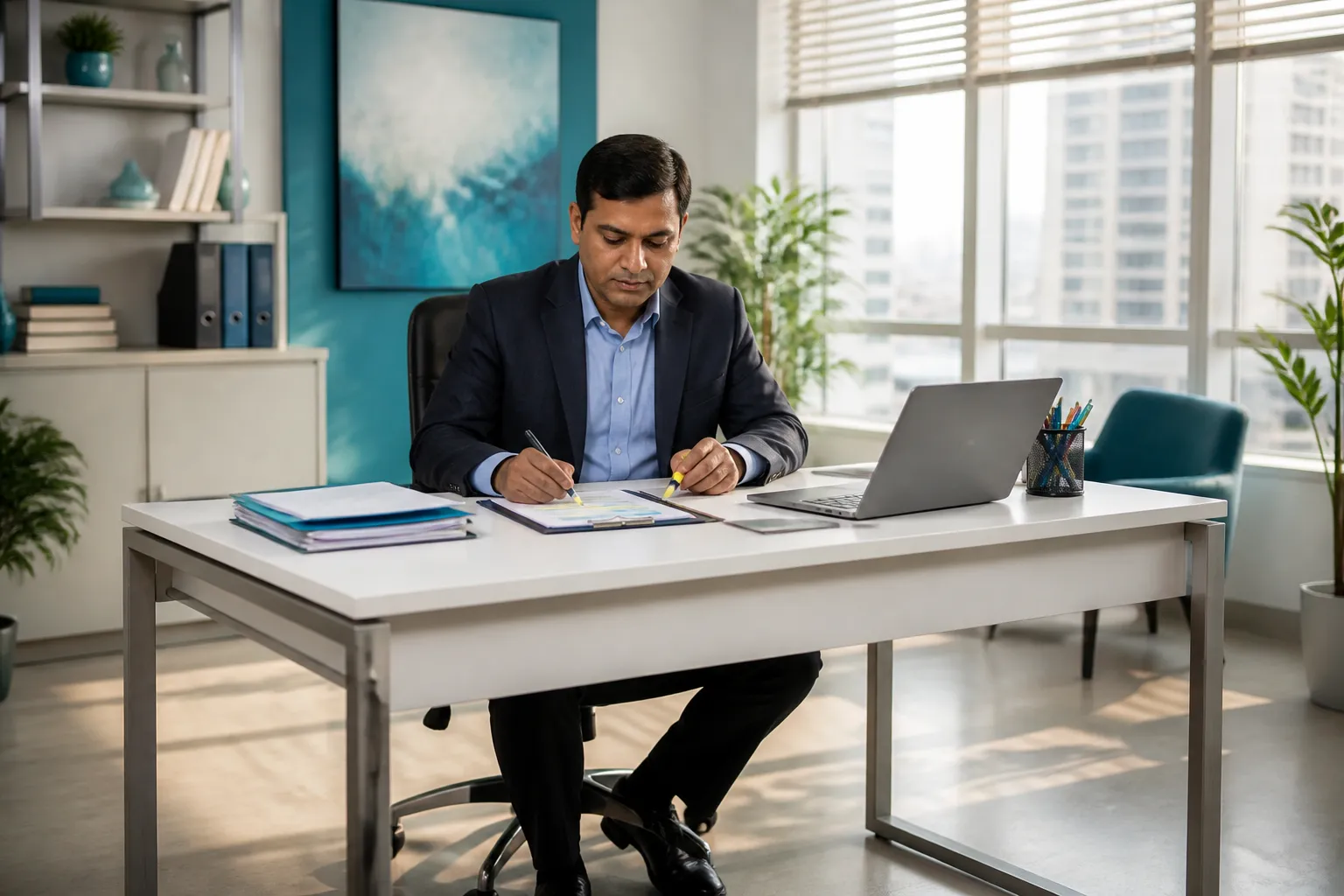 BenefitPilot advisor carefully reviewing a group health insurance policy document
